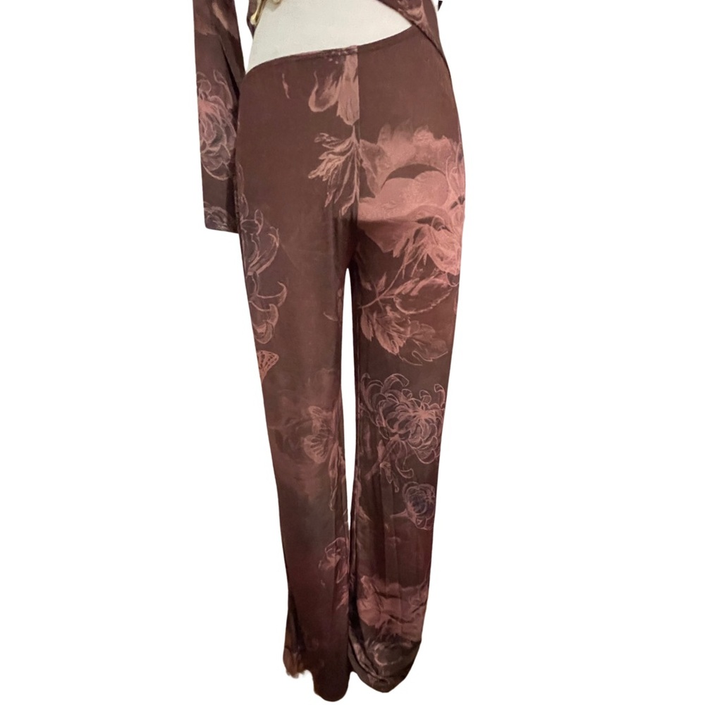 🎀 PLT Chocolate Floral Slinky One Sleeve Crop Top & Pants Set Size 6 - Picture 7 of 15